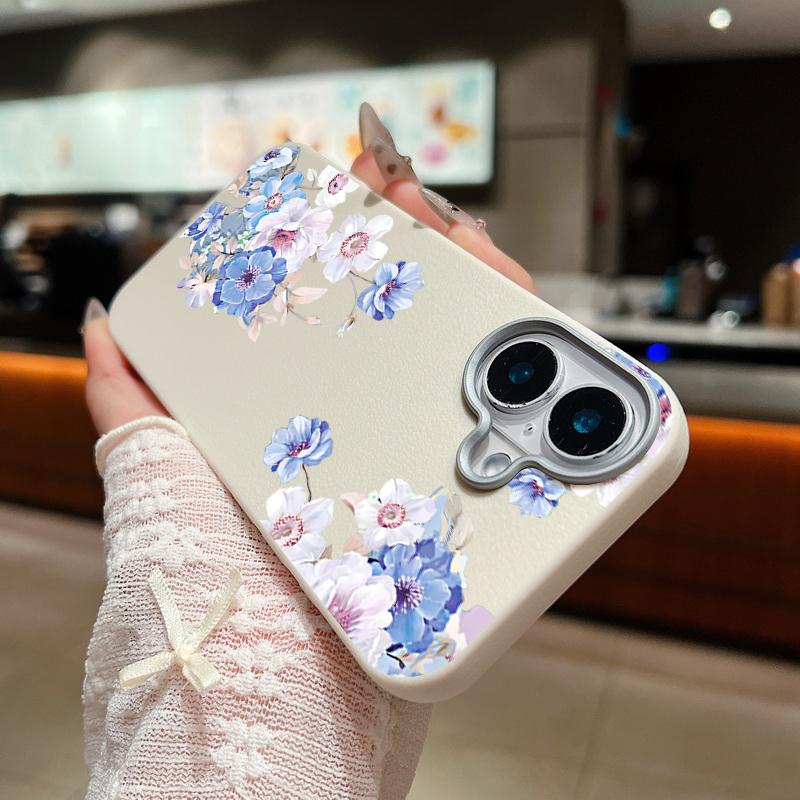 Кожаный текстурный мягкий чехол TPU для iPhone 16 15 14 Pro Max 14 Plus 13 12 Pro Max 11 синий цветочный узор противоударный чехол для телефона