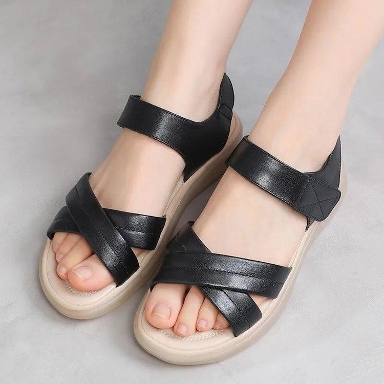 Middle-aged and Elderly Mother Sandals Women's 2025 Summer New Soft-soled Comfortable Casual Shoes Non-slip Flat-soled Velcro Women's Shoes