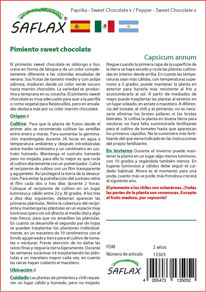 SAFLAX Garden in the Bag - Перец - Сладкий шоколад x - 10 семян - С субстратом в подходящем пакете - Capsicum annum