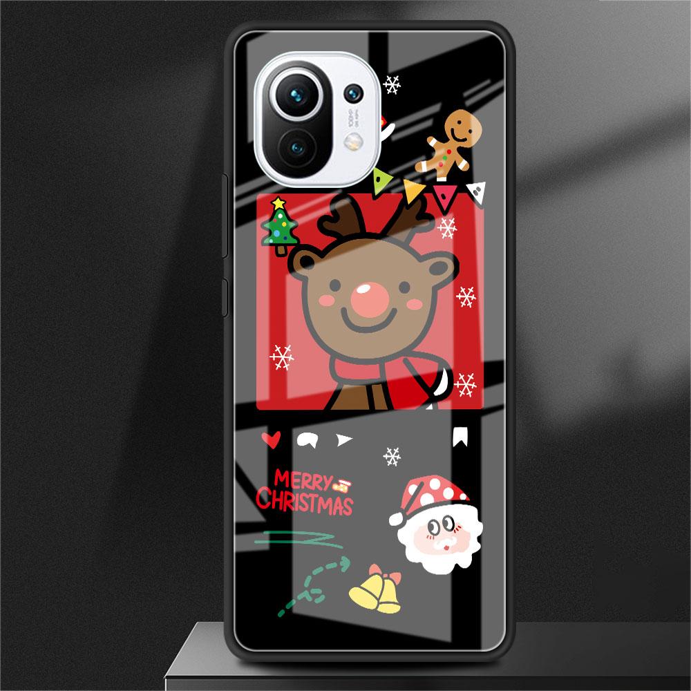 Стеклянный чехол для Xiaomi Poco X3 NFC 11 Lite 11T F3 M3 для Redmi Note 11 10 9 8 Pro 10S 9S 9A 9C, чехол для телефона, милый рождественский снеговик