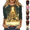 Women's  Fashion Casual 3/4 Sleeve  Print Stand Collar Pullover Top