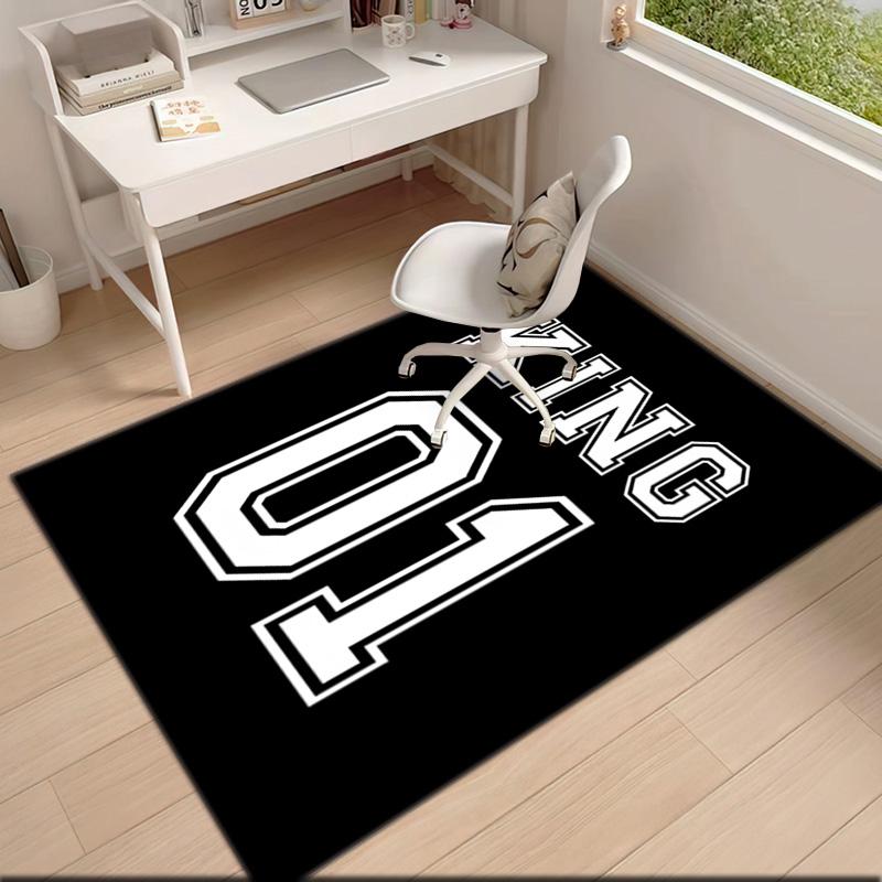 1pc Black and white number sports style Carpet Rug for Living Room Bedroom Home Sofa Decoration,Kids play Non-slip Floor Mat