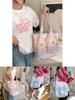 Pink Floral Canvas Tote Bag With Soft Cotton Material And Trendy Street Fashion