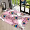 Boho Area Rug Pink Peacock FeatherCarpet Non Slip Floor Mat Colorful WashableDoormat, Anti-Skid Entryway Exotic Entrance Decor