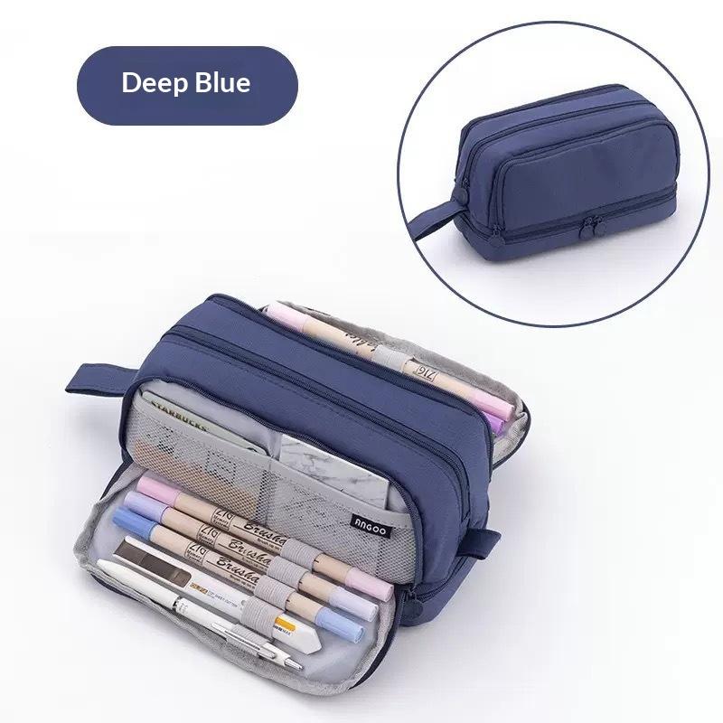 Cross-border Fabric Pencil Case Stationery Bag Student Macaron Color Double Window Multi-function Learning Zipper