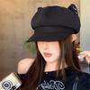Woolen Cat Ear Hat Solid Color Octagonal Cap Newsboy Hat British Beret Hat Artist