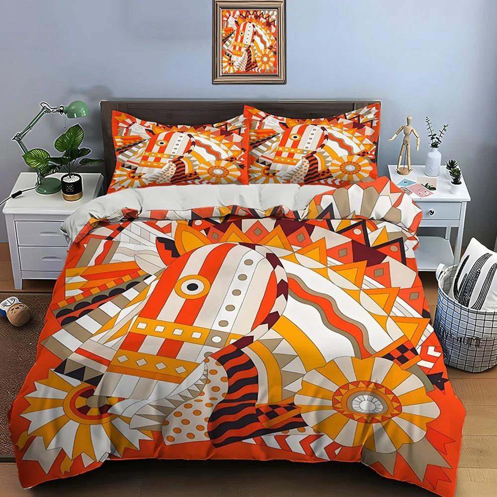 Retro Horse Harness Art Print Bedding Set 1 Duvet Cover 1/2 Pillowcases Adult and Children Bedding Set Luxury Gifts