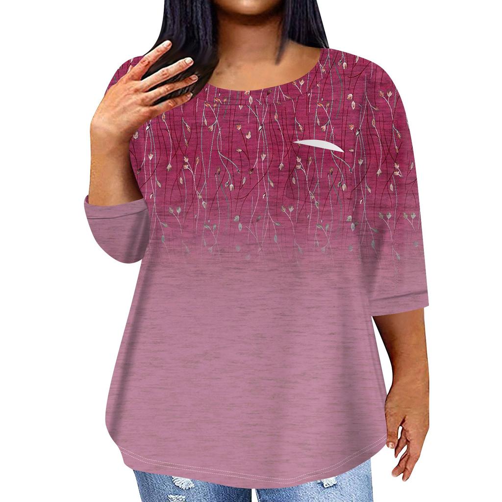 Женский модный повседневный пуловер с круглым вырезом и рукавом три четверти с принтом, топ с рукавами 4/3