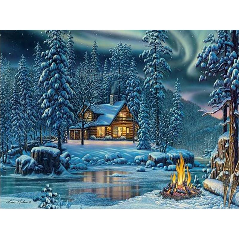 Снежный пейзаж «сделай сам», 5D алмазная живопись, полная круглая дрель, пейзажная вышивка, набор для вышивки крестом, мозаика, искусство, настенный подарок, домашний декор
