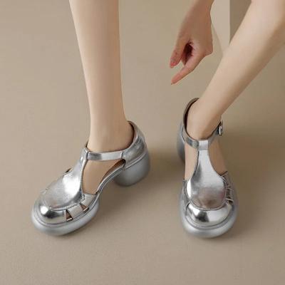 Мода 2024 года, брендовые женские туфли с пряжкой на ремне, женские сандалии, модные повседневные сандалии с закрытым каблуком, женские новые босоножки на каблуке Baotou Zapatos