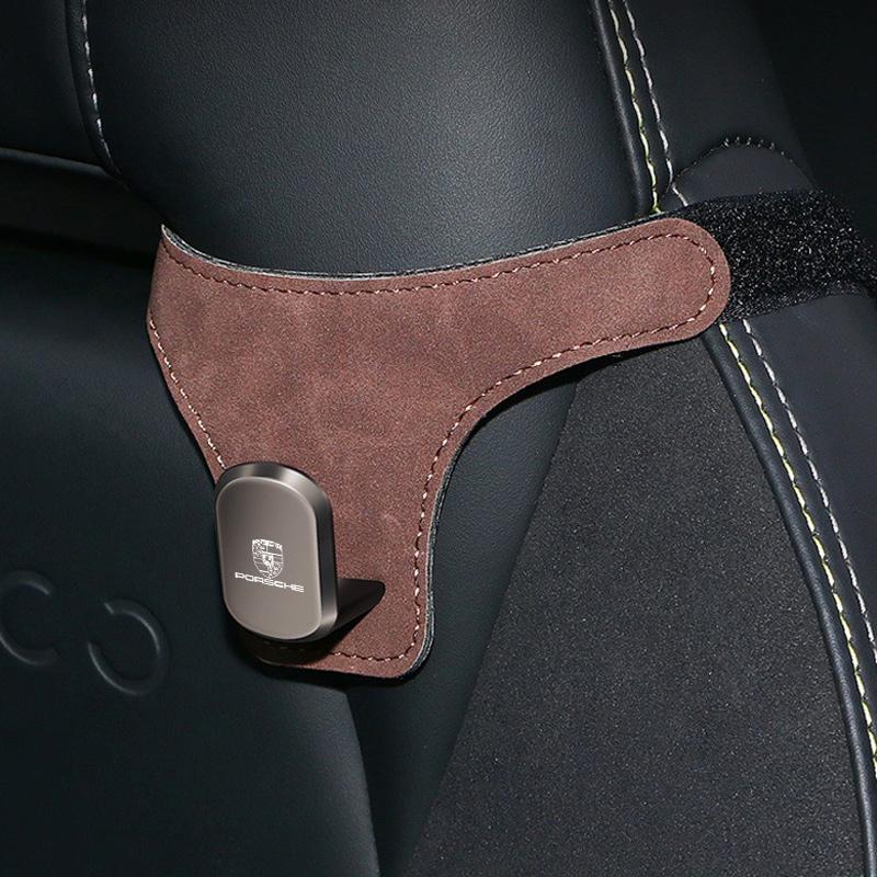 AIHQR1 PU Leather Auto Sports Seat Back Hook Organizer Car Sports Seats Hook For Porsche Cayenne GTS Panamera Carrera GT3 Sticker