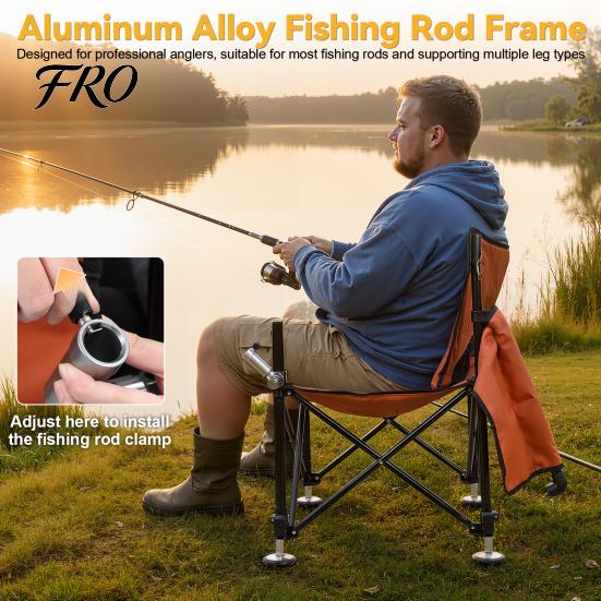Adjustable Fishing Chair Non-slip Folding Feet Strong Load-bearing Detachable Rod Holder Optimal Positioning with Side Compact Storage Bags