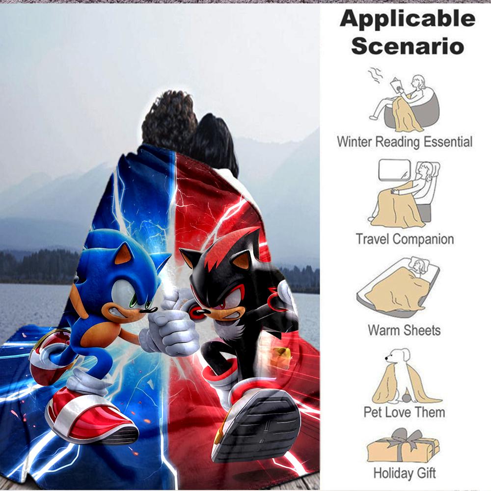 1Pc Sonic Vs Shadow Battle Flannel Blanket, Soft And Comfortable, Casual Warm, Camping Travel, Christmas, Halloween Xmas Gift. G156