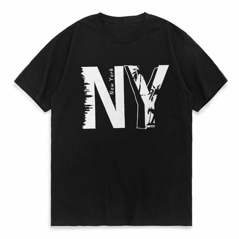 Летняя мужская повседневная свободная футболка с принтом букв NY, спортивная, удобная, с круглым вырезом, короткий рукав, модная футболка, футболка New York