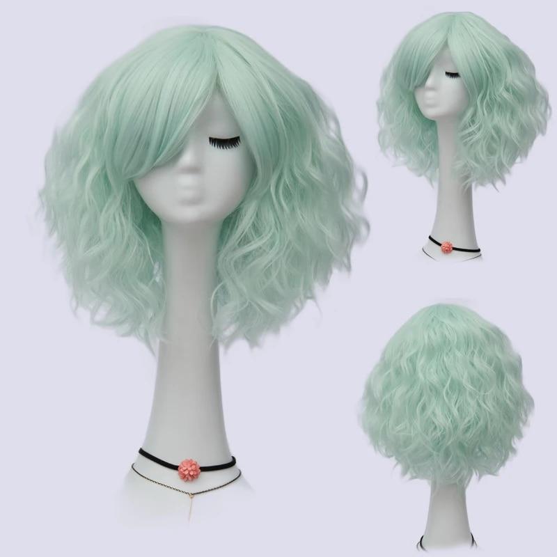 Short Bob Cosplay Wig for Women Synthetic Green Hair New Style Natural Supple Summer Heat Resistant Wig With Side Bangs