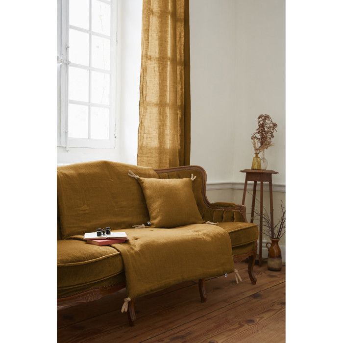 Edredon ou Bout de lit matelassé 90 x 200 cm "Soline" Lin lavé - Soline Caramel - Soline Caramel -