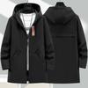 Men's Spring and Autumn Plus Size Casual Hooded Windbreaker Loose Casual Medium Long Jacket