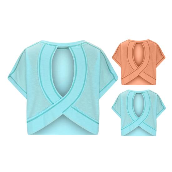 Женская футболка с круглым вырезом, коротким рукавом и открытой спиной, однотонная свободная футболка для тренировок, универсальная повседневная одежда