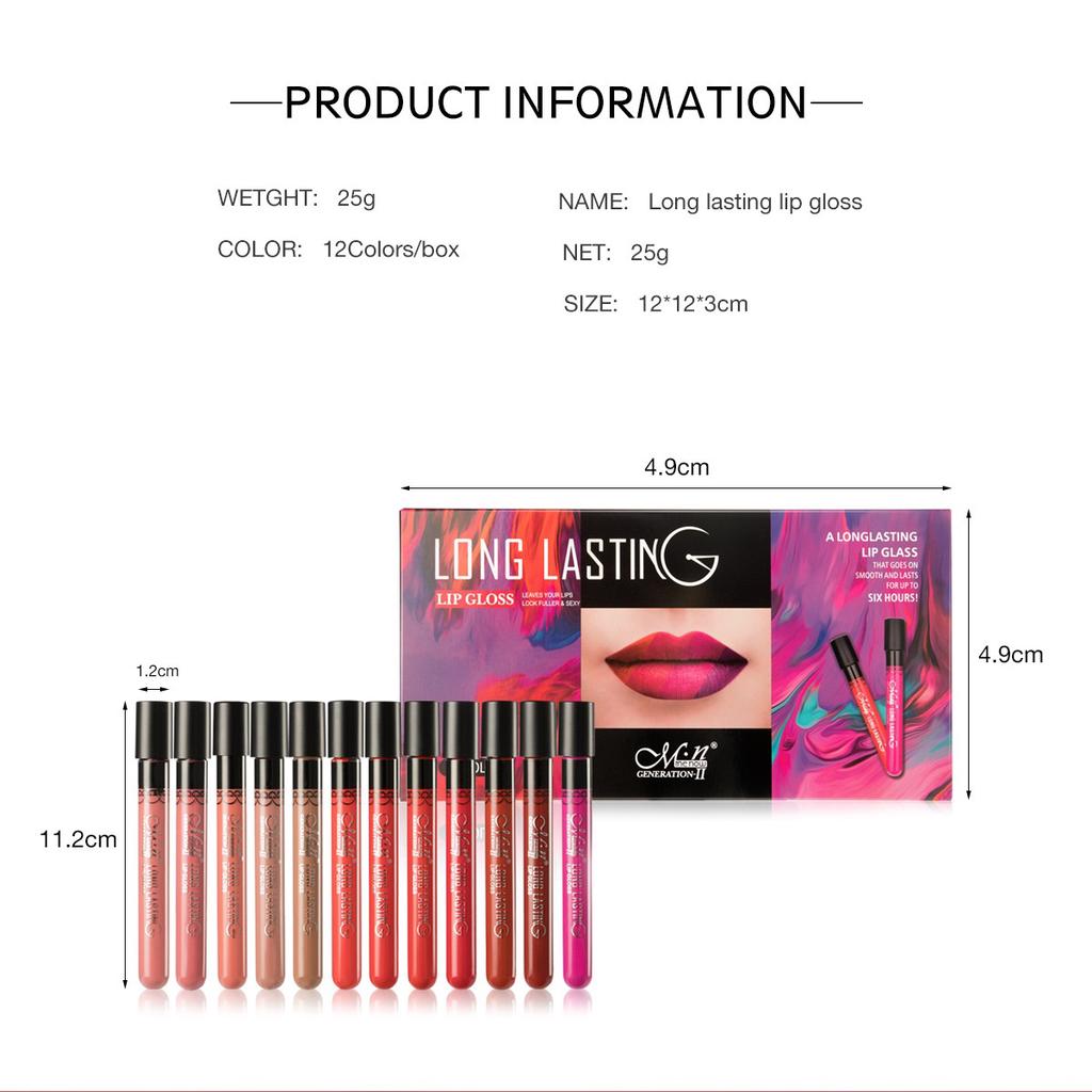 12Colors /set Makeup Matte Lip Gloss Lasting Non-stick Cup Liquid Lipstick Lip Tint