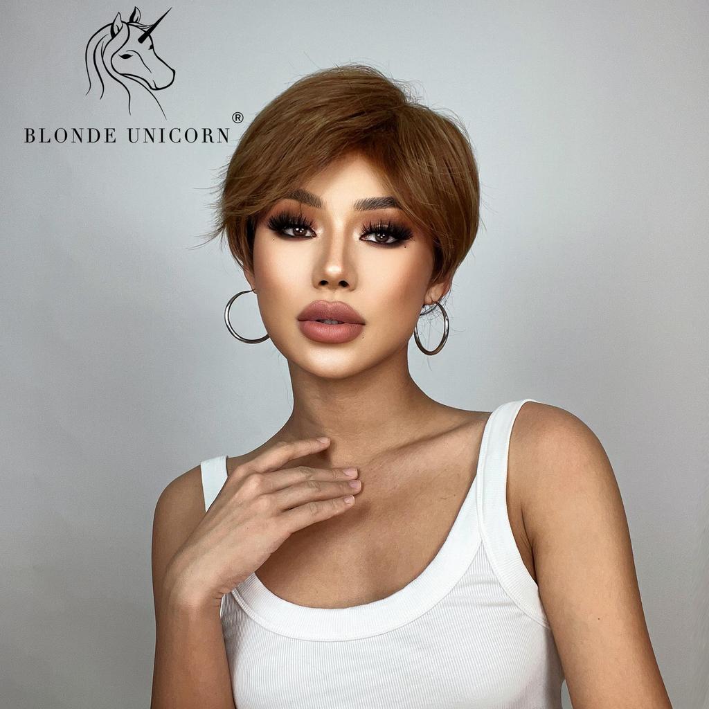 BLONDE UNICORN 8-дюймовые короткие прямые парики для женщин, дамы, омбре, коричневые, термостойкие синтетические парики