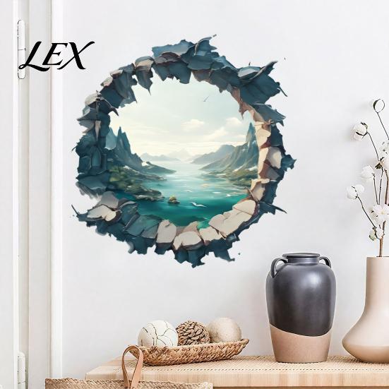 Easy Apply Wall Covering 3D Mountain & River Landscape Sticker, PVC Waterproof Mural, Peel And Decal for Living Room Stick Decals Bedroom, Removable