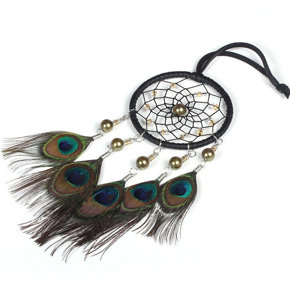 Crafts Hand-woven Colorful Peacock Feather Dreamcatcher Ornament Car Hanging Pendant Wind Chime