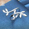 925 Sterling Silver Leaf Shaped Adjustable Ring Fashionable Wedding Jewelry