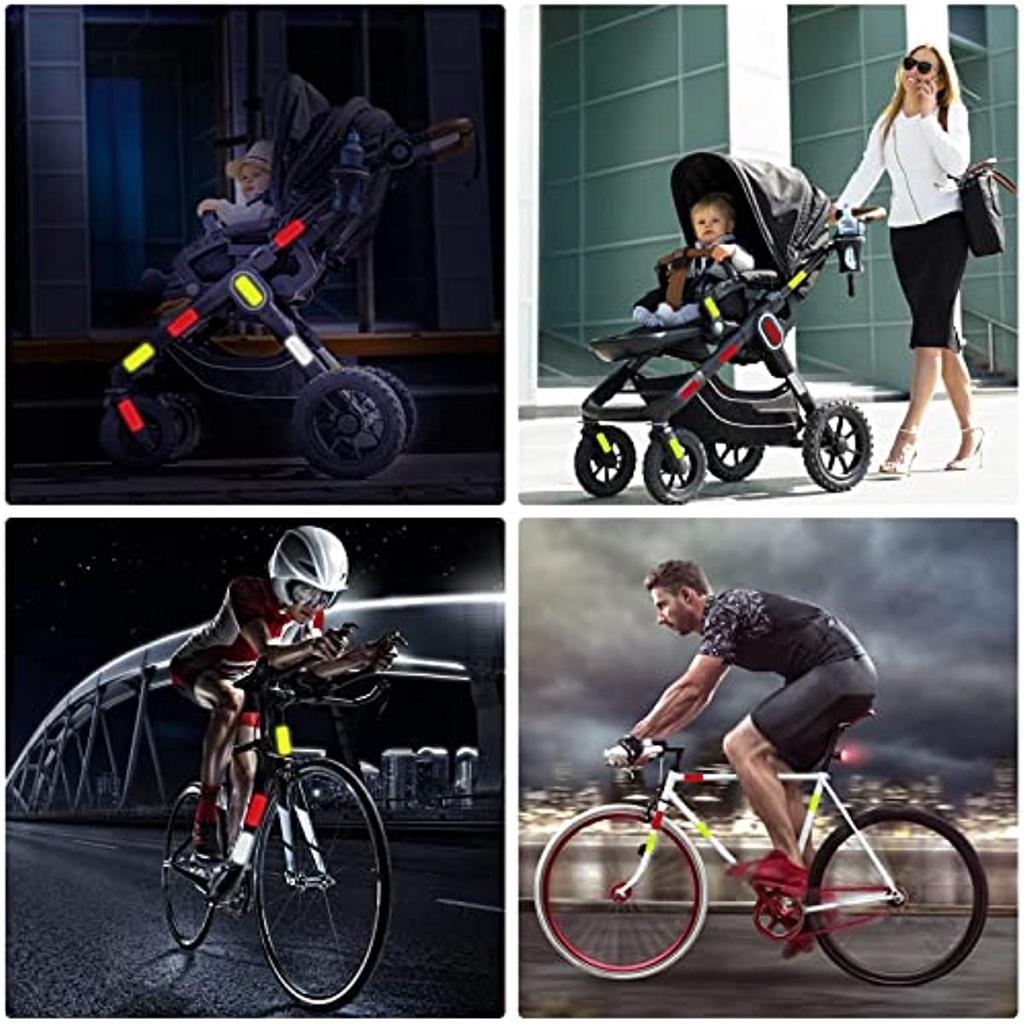 Упаковка из 24 предупреждающих светоотражающих наклеек 3 х 8 см. Предупреждающая лента безопасности. Самоклеящаяся защитная светоотражающая лента для велосипедов. Коляски. Школьные сумки. Рюкзаки.