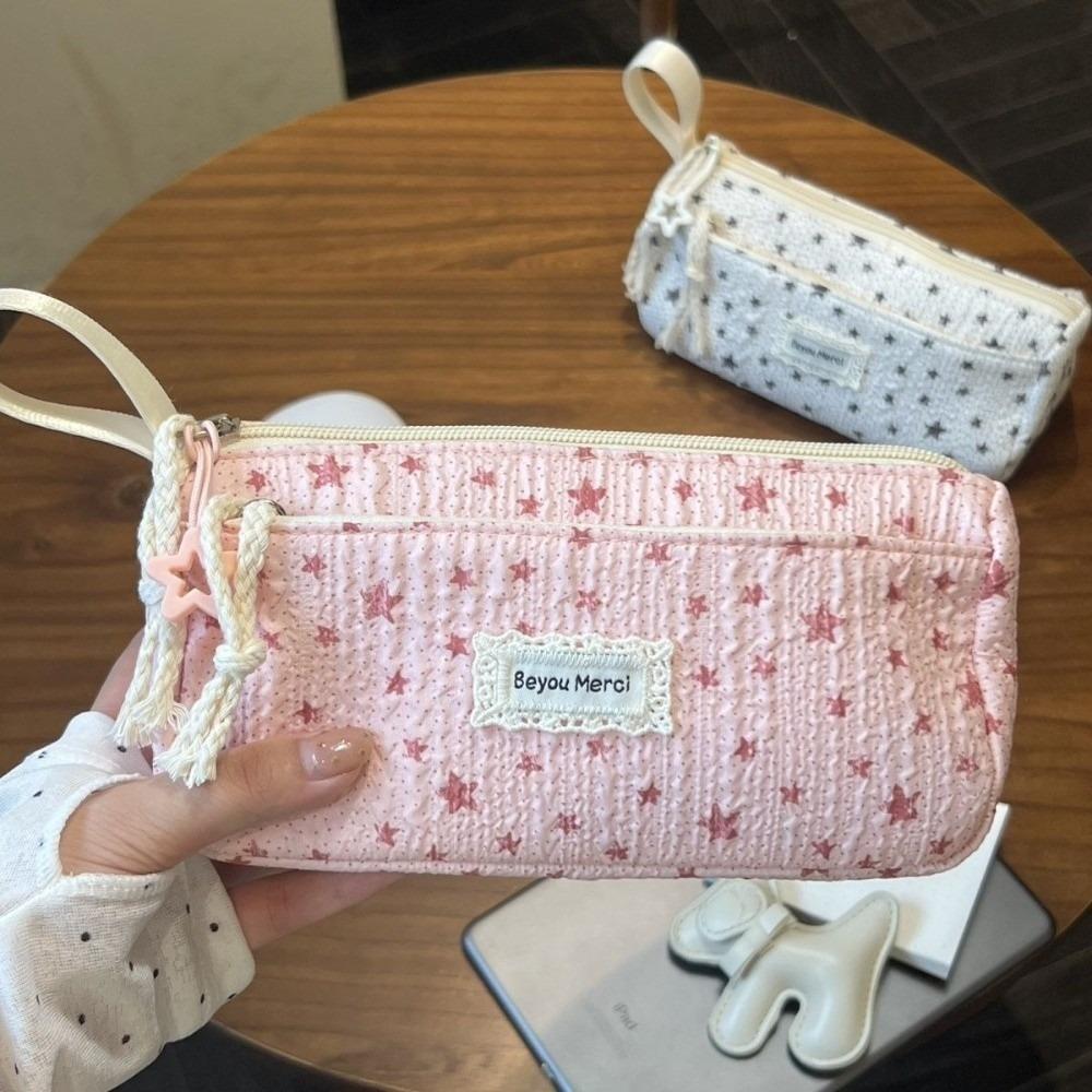 Handheld Pencil Case Star Print Pen Bag Durable Pencil Pouch Students