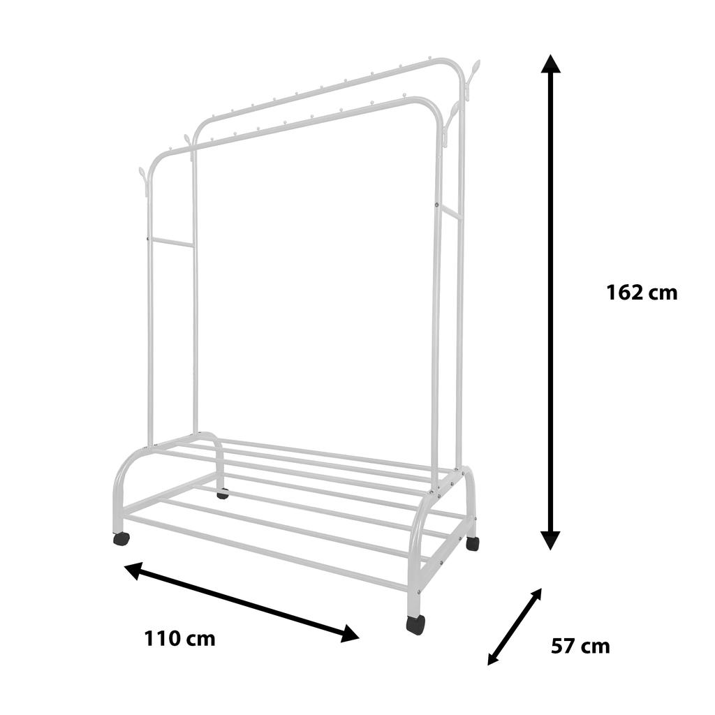 Premium Maxi Giro 2 Stand Nyana Home Coat Rack 162x110x57cm, 2 Hanging Bars 4 Side Hooks 2 Lower Shelves