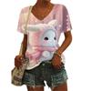 Cute Cartoon Rabbit 3D Painting Funny Pattern Casual Women's T Shirt Summer Short Sleeved Fashion Loose Ladies Tshirt Top