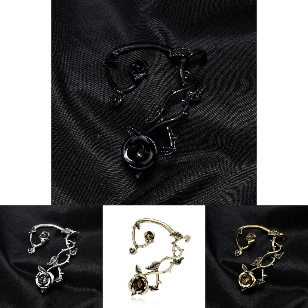 Dark Style Flower Ear Hooks Metallic Jewelry For Female Fashion