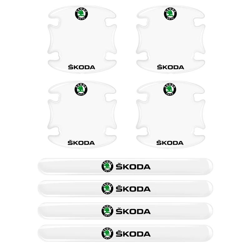 HQKI8 Car Door Bowl Handle Scratch Protective Stickers Car Anti-collision Protection Strip For Skoda Octavia Superb Rapid Kodiaq Karoq