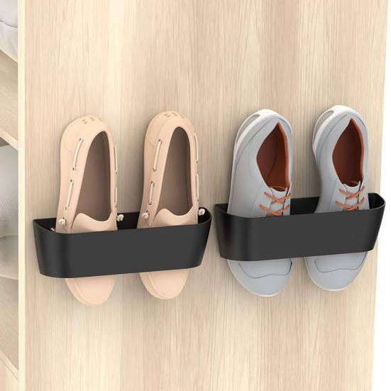 4/6Pcs Wall-mounted Shoe Storage Rack Adhesive Drilling Mount Space Saving Heavy Duty Camping RV Door Sports Shoes Hanger Organizer Holder