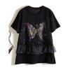 Heavy Industry Design Fashionable Clothing! Big Welfare Women's Summer Air Cotton Lace Patchwork Flash Butterfly T-shirt Breathable Sweat Absorbing