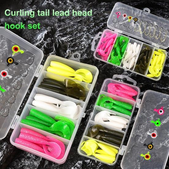 30/60Pcs/Set 3.5/5/7CM Curly Tail Worm Lure with Hook Colorful Soft Artificial Bait Saltwater Freshwater Bass Snakehead Trout Fishing Accessories