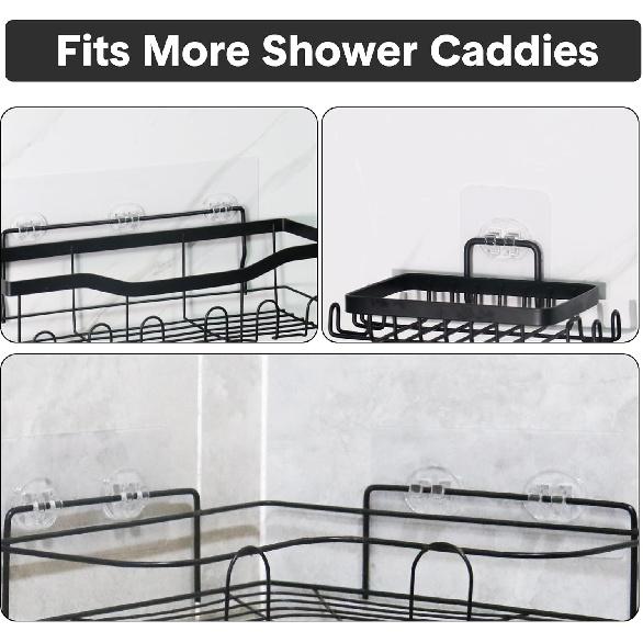 14 Pack Shower Caddy Adhesive Replacement, Transparent Strong Adhesive Hooks, No Drilling, Waterproof Wall Hooks for Shower Caddy, Bathroom Storage