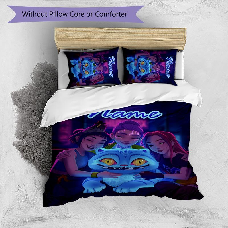 3pcs KPop Demon Hunters17 Cover Set - Personalized Name, HD Printed Bedding with 1 Cover and 2 Pillowcases - Perfect for Home Decor, Easy Care