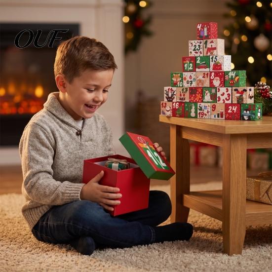 DIY Holiday Gift Packaging 24 Pcs Christmas Advent Calendar Boxes, Days Countdown Box, Party Favor Containers Empty Cardboard Number Box to