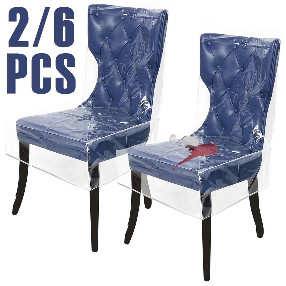 2/6 шт. Прозрачный пластиковый чехол для стула Водонепроницаемый Пыленепроницаемый Чехол для стула для столовой Утолщенный Защитник сиденья от царапин