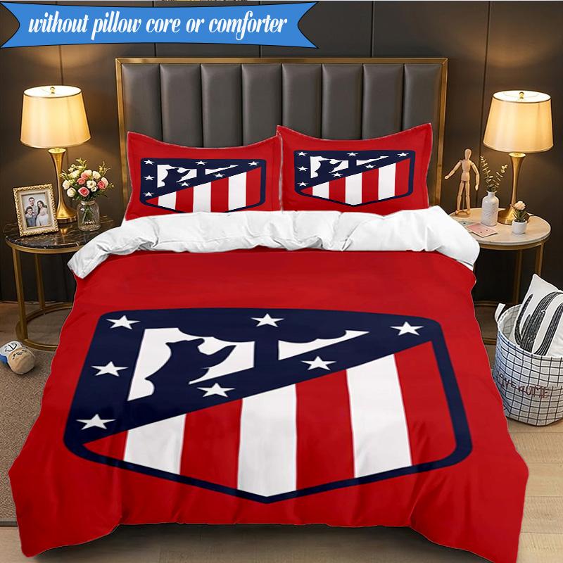 3PCS Atlético de Madrid S.A.D Printed Soft Bedding Set,Including 1pc Duvet Cover And 2pcs Pillowcases Perfect for Bedroom, Dormitory, Fan gift