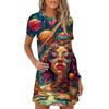 Elegant 3D Abstract Oil Painting Figures Print Women Dress New 2025 Summer Clothing Dress Short Sleeve Loose Casual A-Line Dress