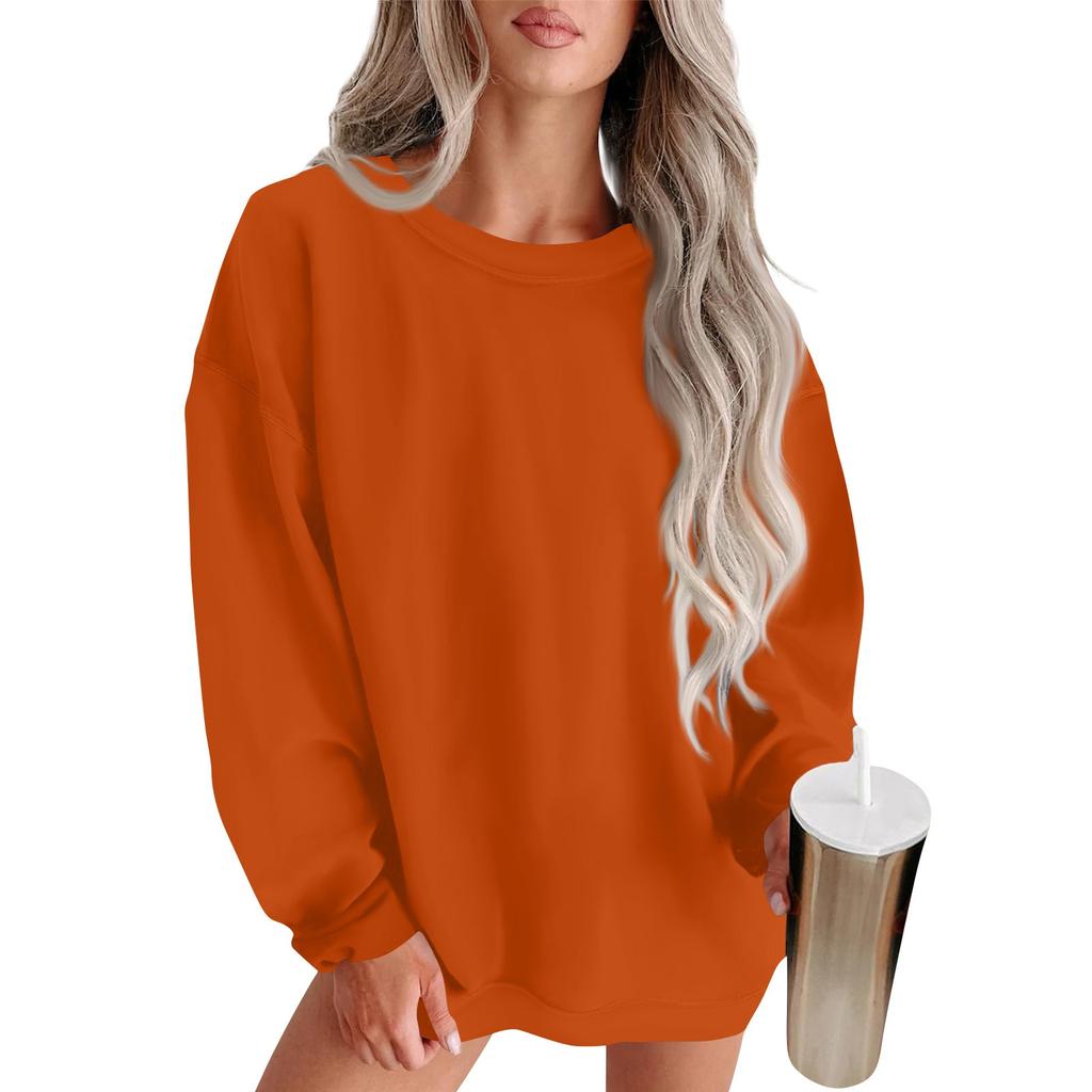 Women's Fashion Round Neck Solid Color Long Sleeve Basic Sweatshirt Top