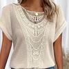 1 шт. женские вязаные топы с кружевной отделкой, повседневные свободные летние блузки с круглым вырезом и короткими рукавами, рубашки