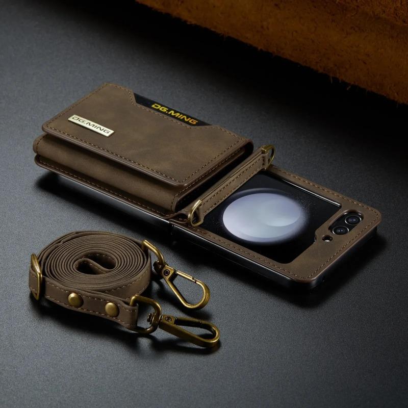 Многофункциональный кожаный чехол-кошелек для карт Samsung Z Flip 6 5 4 3 5G Crossbody Lanyard Phone Bag для Galaxy Z Flip6 Flip5 Flip4