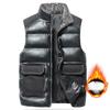 Men's Retro Stand Collar Mid-green Warm Vest Winter Loose Thickened Waistcoat Large Pocket Leather Vest