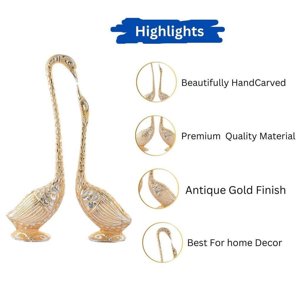 Pair of Kissing Duck, Swan Showpiece For Home Decor - 29 Cm (Aluminium, Golden )