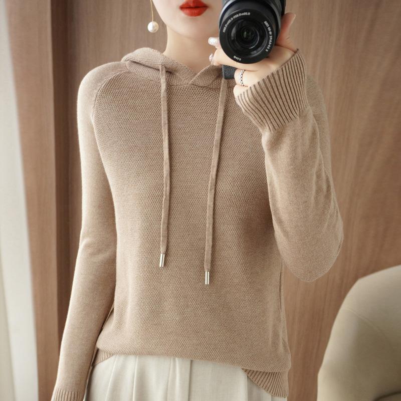 INDFS Женская мода повседневная осень-зима однотонный принт длинный рукав с капюшоном свитера