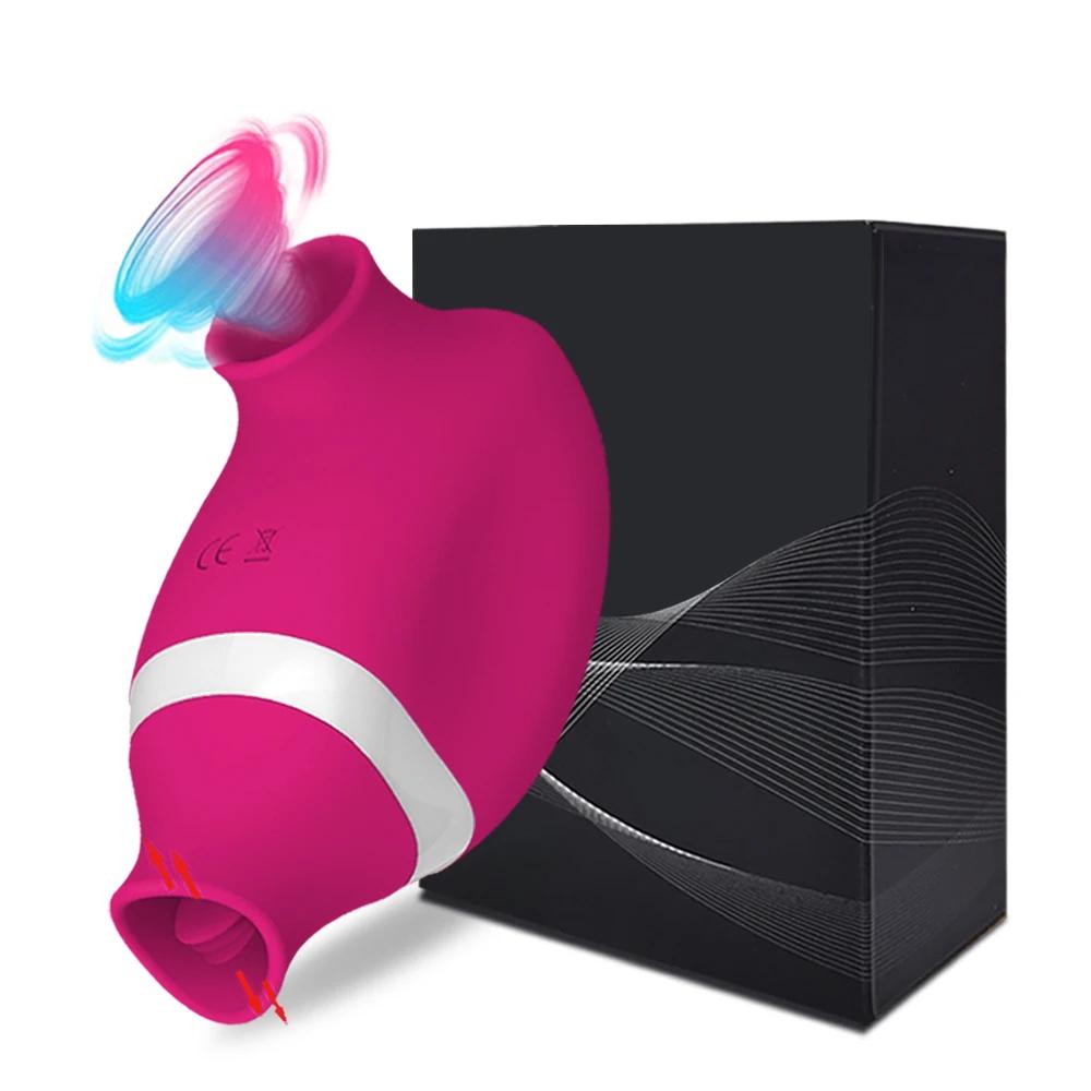 2 in 1 Tongue Licking Sucker Vibrator G-Spot Clit Clitoris Nipple Massager Suction Cup Adult Sex Toy Vacuum Stimulator for Women