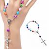 Christianity Goddess Jesus Cross Pendant Colorful Beads Chain Women Bracelet
